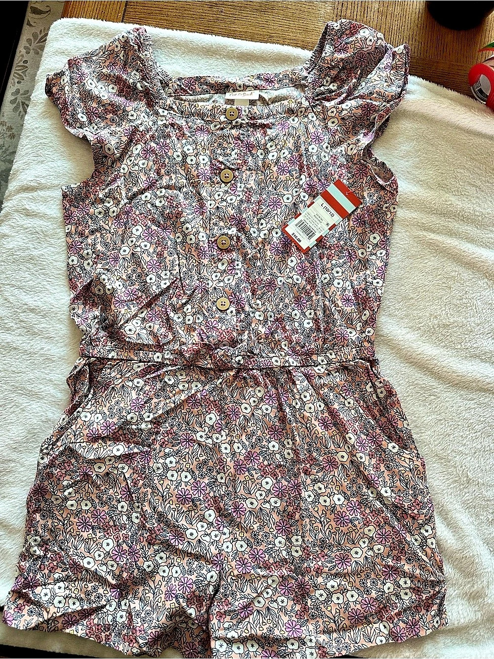 Cat & Jack Girls Floral Print Short Sleeve Button Front Romper Button Front
